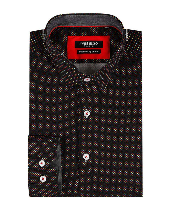 Camicia slim fit elasticizzata con stampa digitale a pois