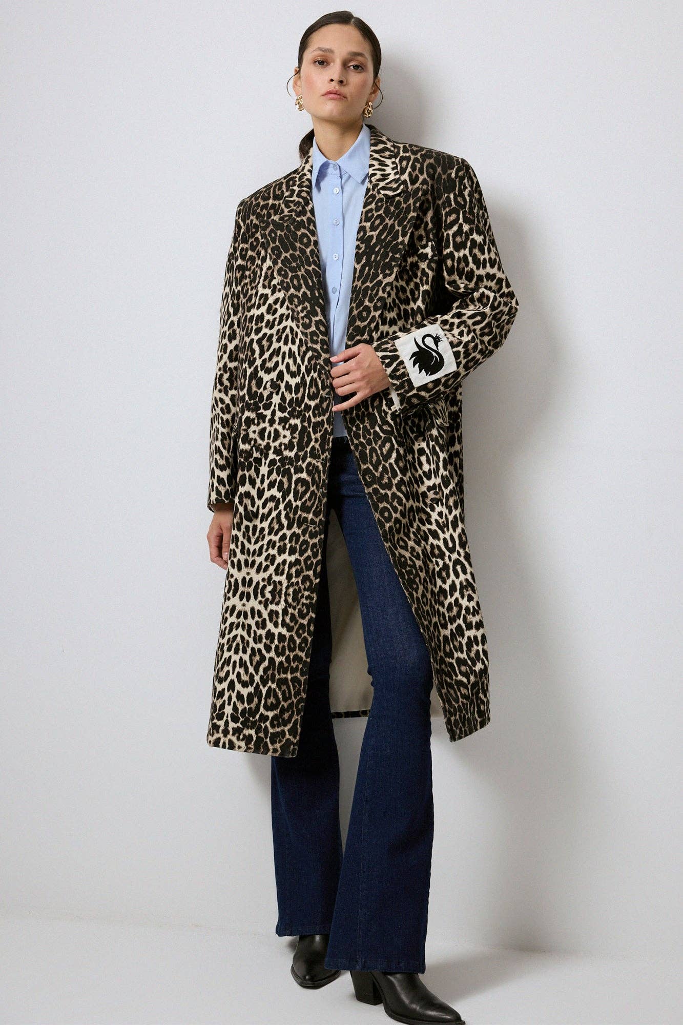 Cappotto lungo leopardato in cotone