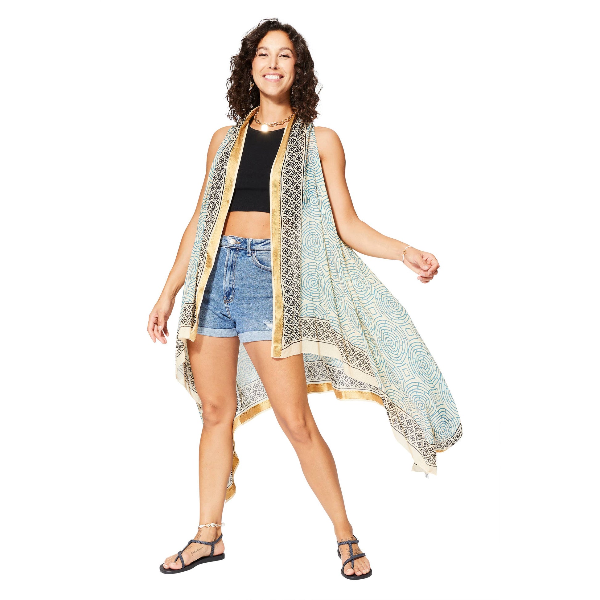 Kimono estivo midi senza maniche in cotone