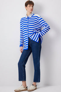 Cardigan lungo a righe con bottoni dorati