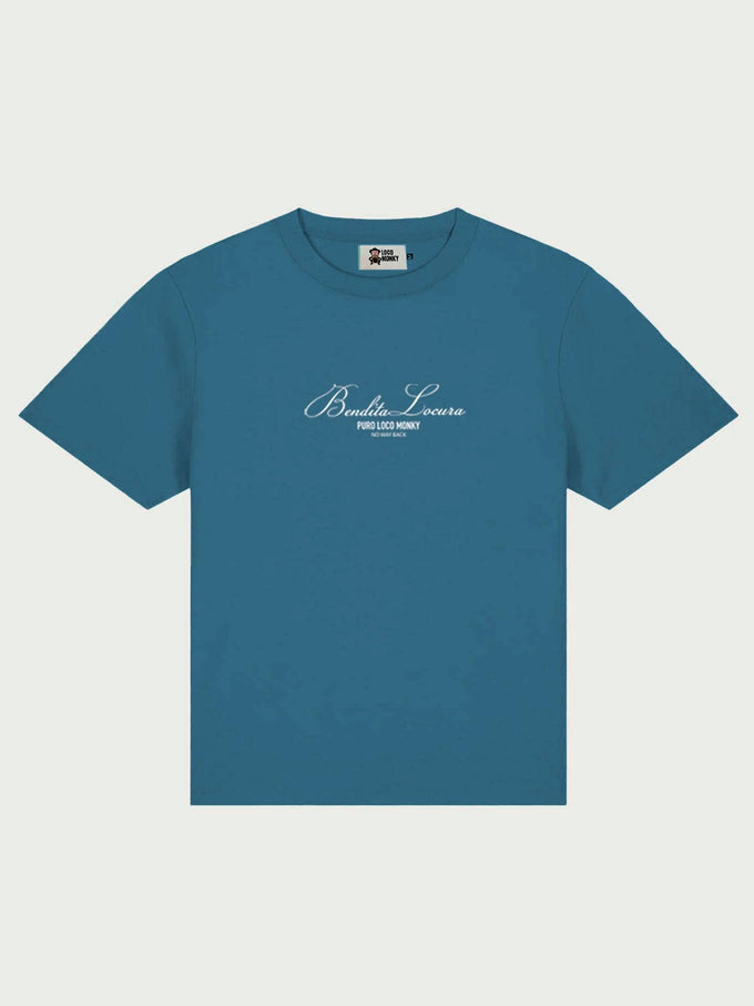 T-shirt donna oversize blu con ricamo Bendita Locura