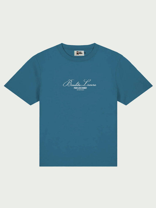 T-shirt donna oversize blu con ricamo Bendita Locura