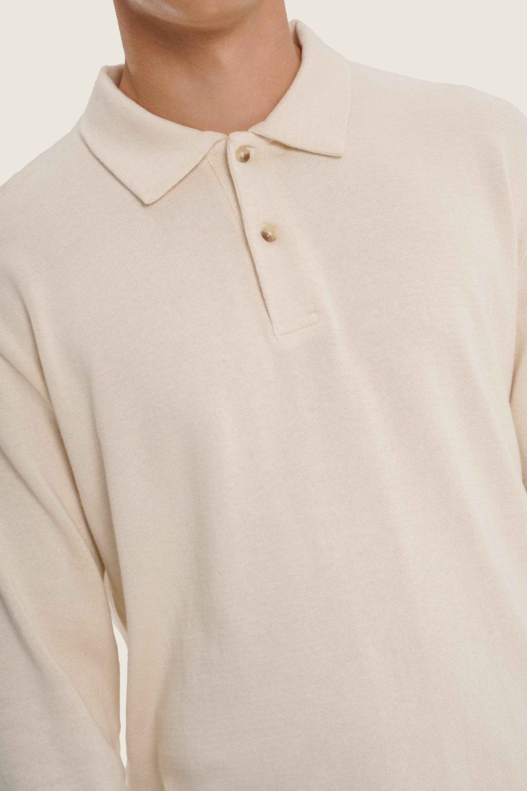 Maglione polo beige in cotone organico