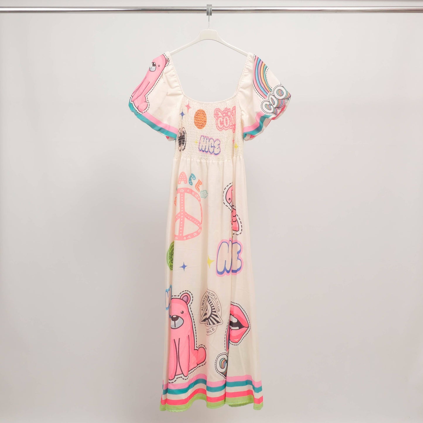 Abito lungo boho stampato con maniche a palloncino