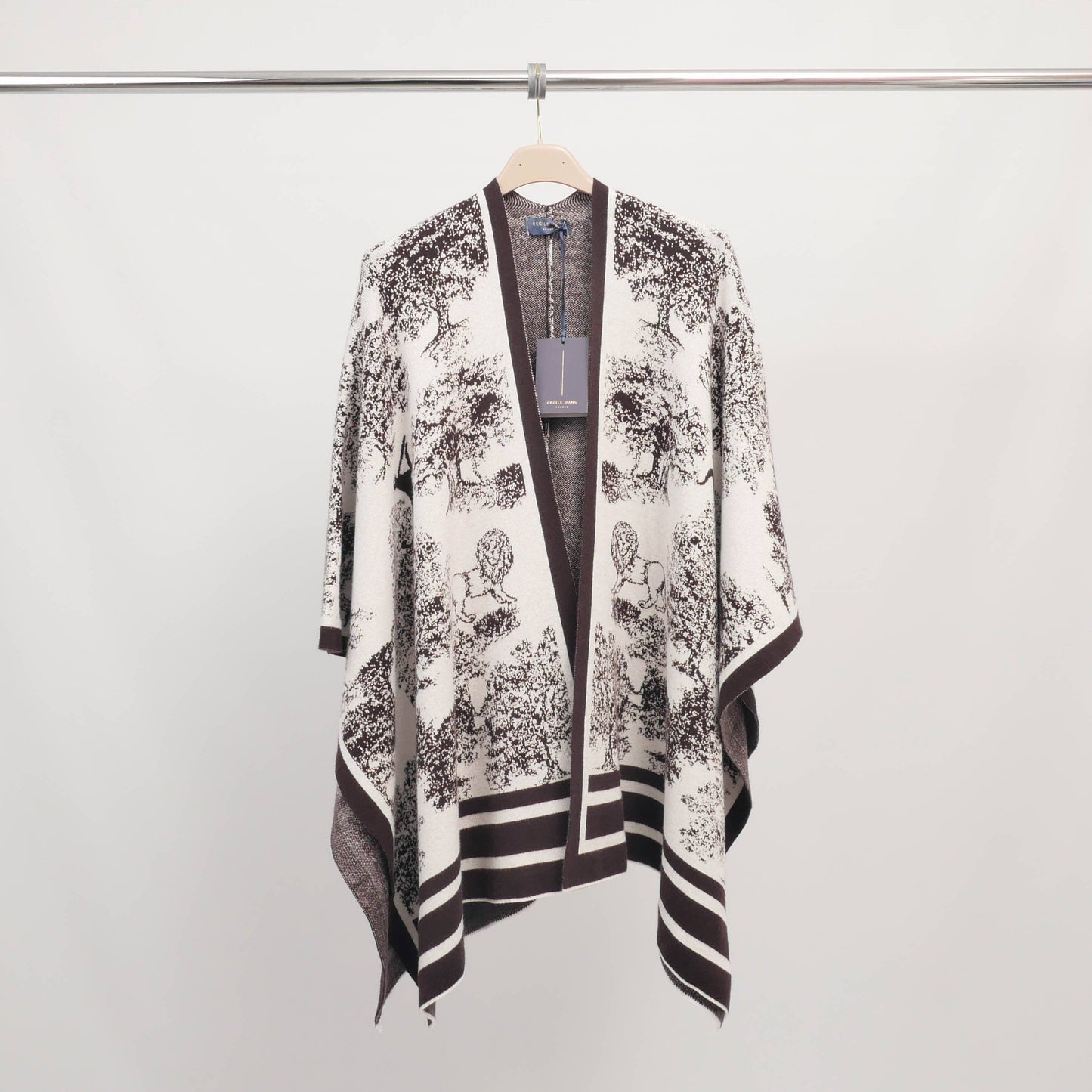 Gilet lungo in maglia jacquard con motivo paesaggio
