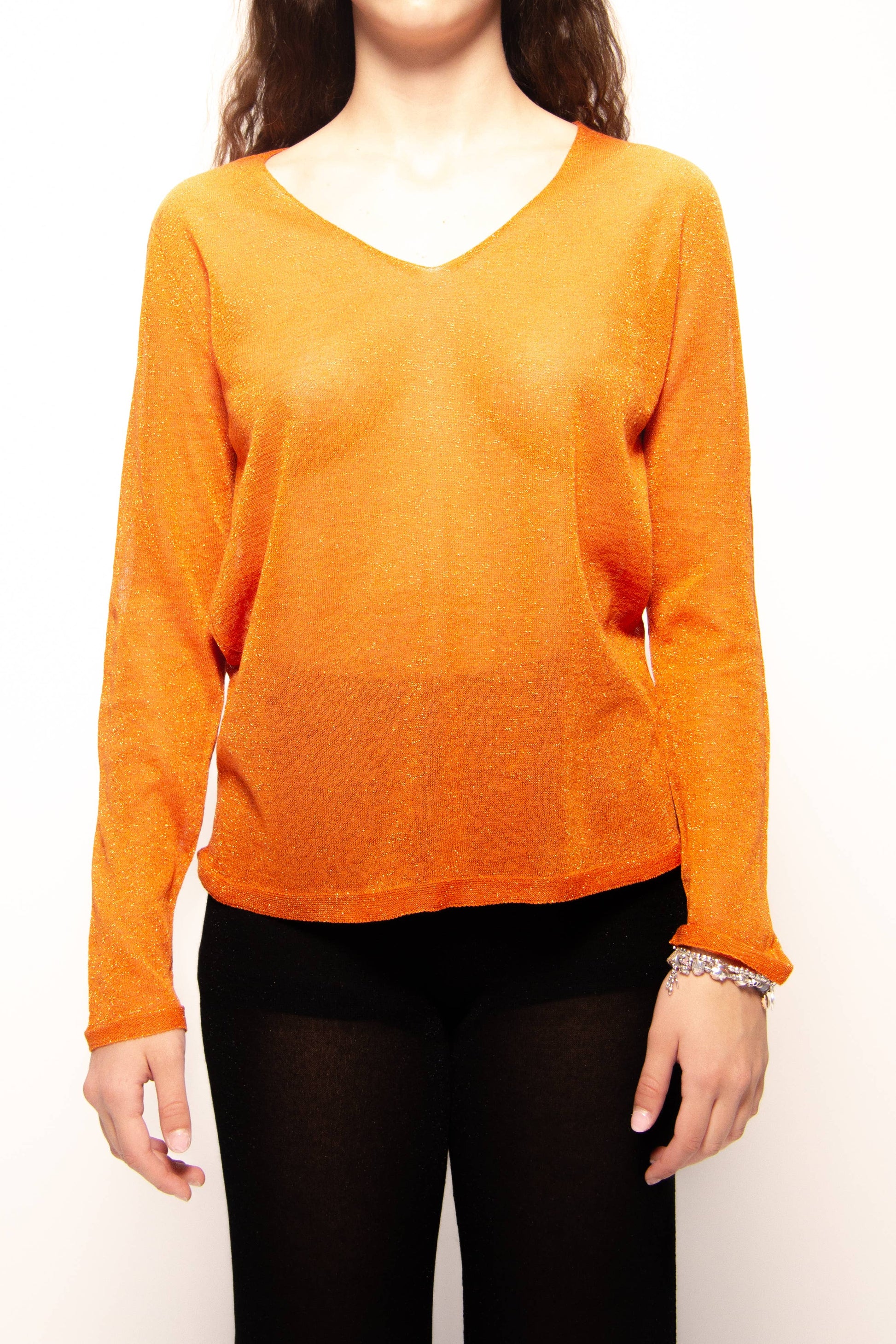 Maglione con scollo a V glitterato in maglia 3D