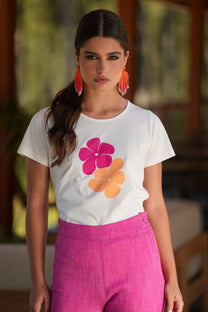 T-shirt in cotone con stampa floreale