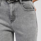Jeans grigi con paillettes a vita alta