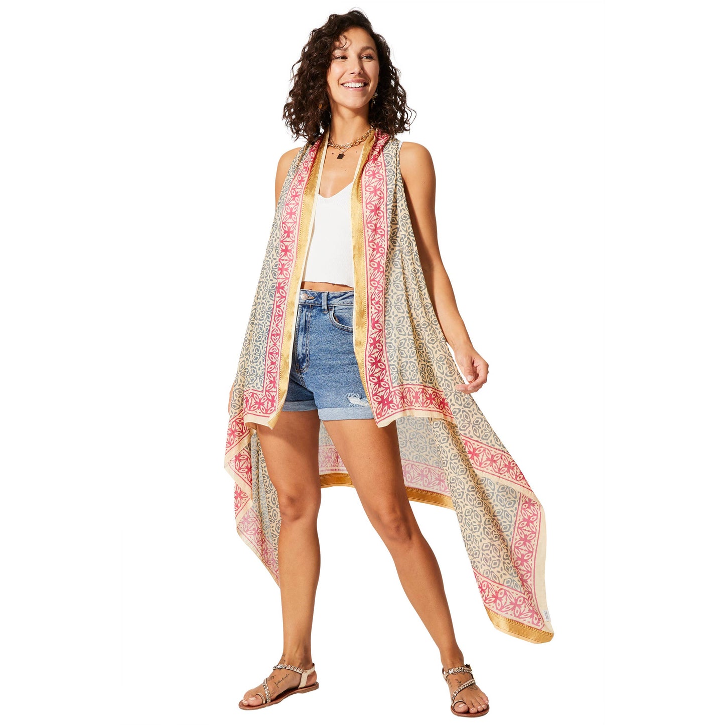 Kimono estivo midi senza maniche in cotone