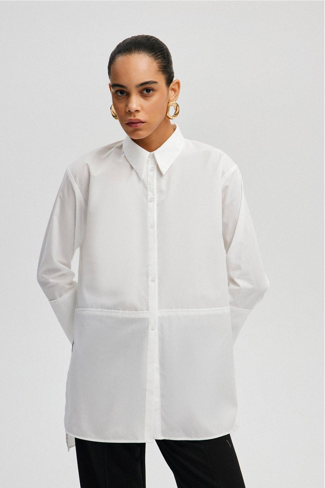 Tunica oversize in popeline con polsini ampi