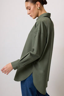 Camicia in popeline oversize color kaki