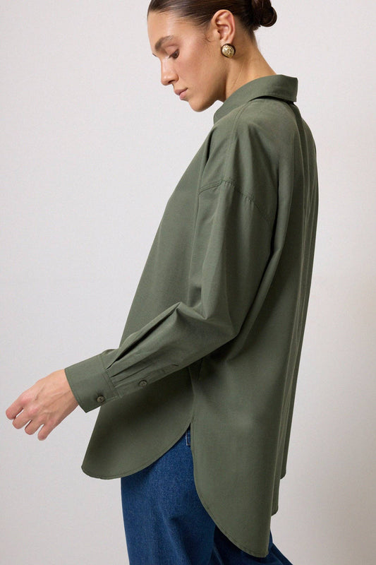 Camicia in popeline oversize color kaki
