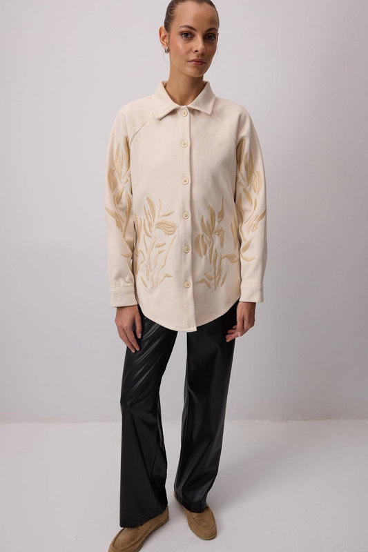 Shacket in lana ricamata Kale