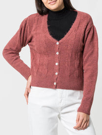 Cardigan in maglia a trecce con bottoni