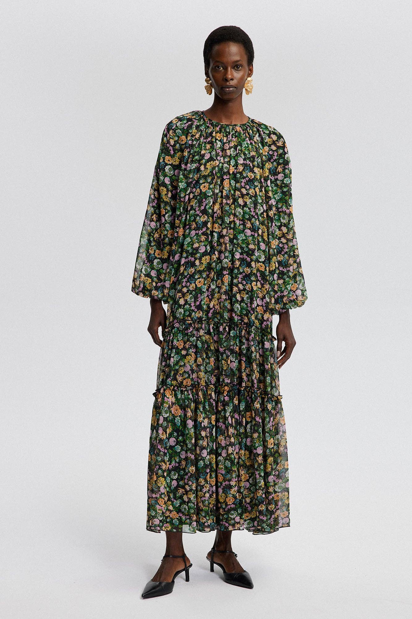Abito lungo in chiffon floreale