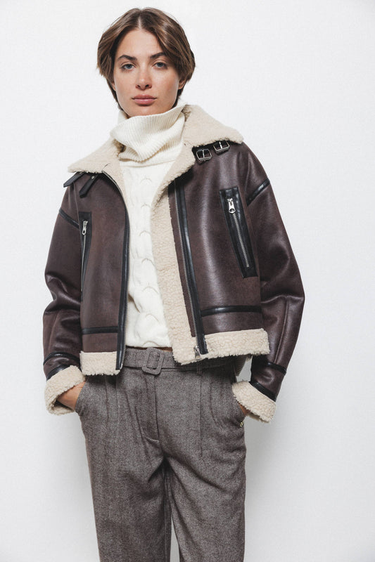 Cappotto double face in eco pelliccia con zip