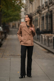 Pantaloni neri in twill di cotone a gamba dritta