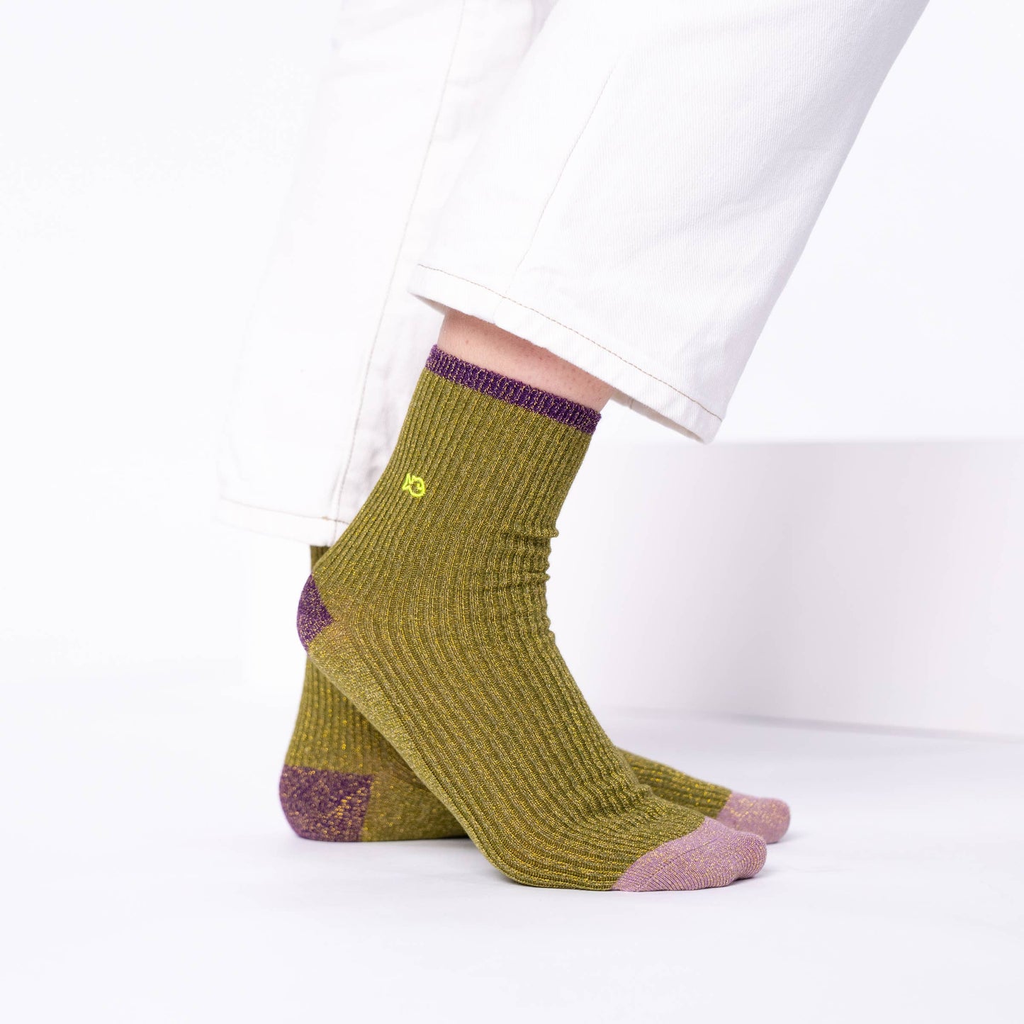 Calzini vintage in cotone pettinato olive glitter
