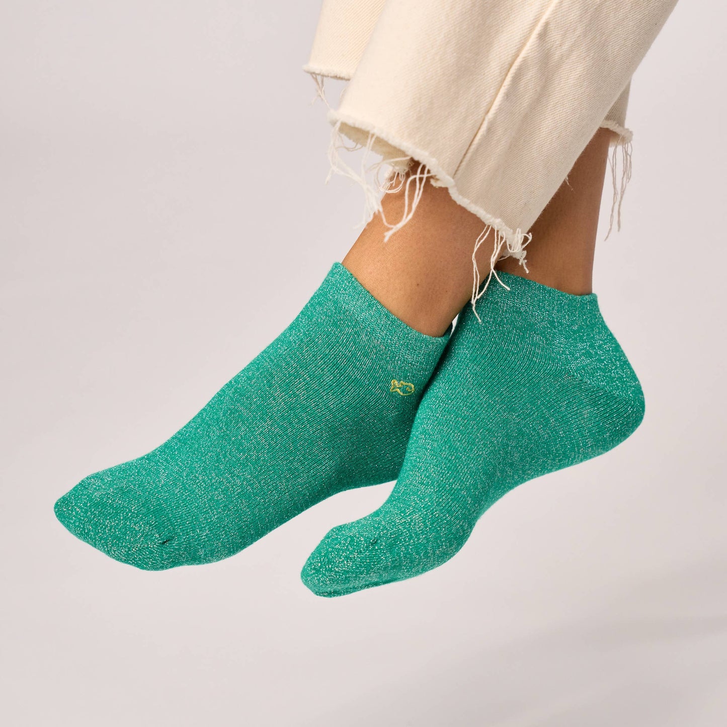 Calzini corti glitterati in cotone pettinato verdi