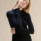 Maglione a costine con collo a lupetto in misto cashmere