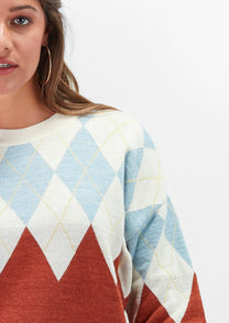 Maglione jacquard a rombi multicolor