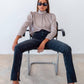Blusa jacquard con collo alto e maniche a sbuffo