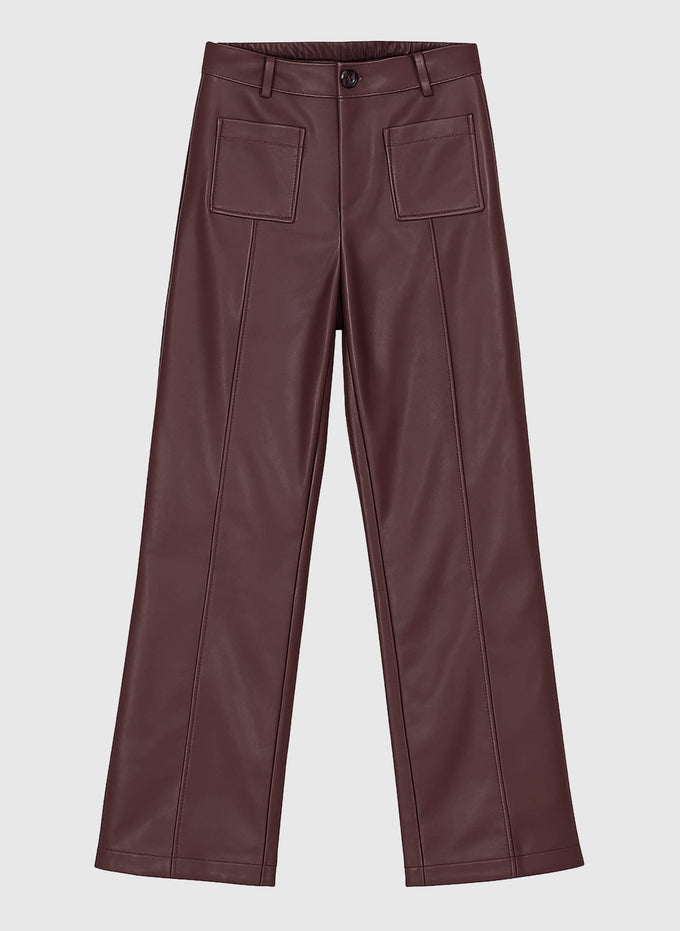 Pantaloni in similpelle a vita alta color vino