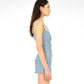 Top arricciato in jersey blu con scollo a cuore
