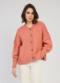 Cardigan in maglia rosa oversize con bottoni