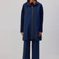 Gilet lungo con zip e cappuccio blu navy