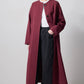 Trench coat lungo con sciarpa in misto cotone