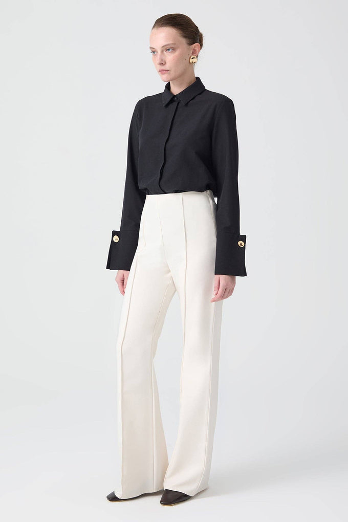 Pantaloni a coste in crêpe ecru