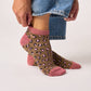 Calzini bassi glitterati leopardati in cotone pettinato marrone e rosa