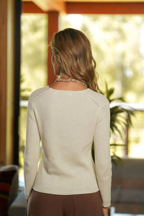 Cardigan in maglia a coste color ecru