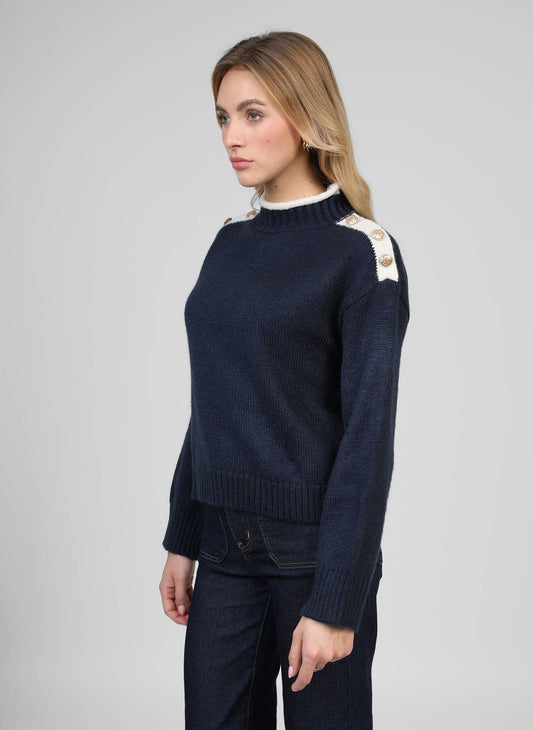 Maglione Louki Blu Marino con Bottoni Gioiello