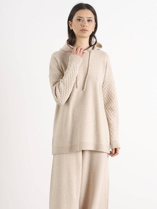 Felpa con cappuccio in maglia di lana