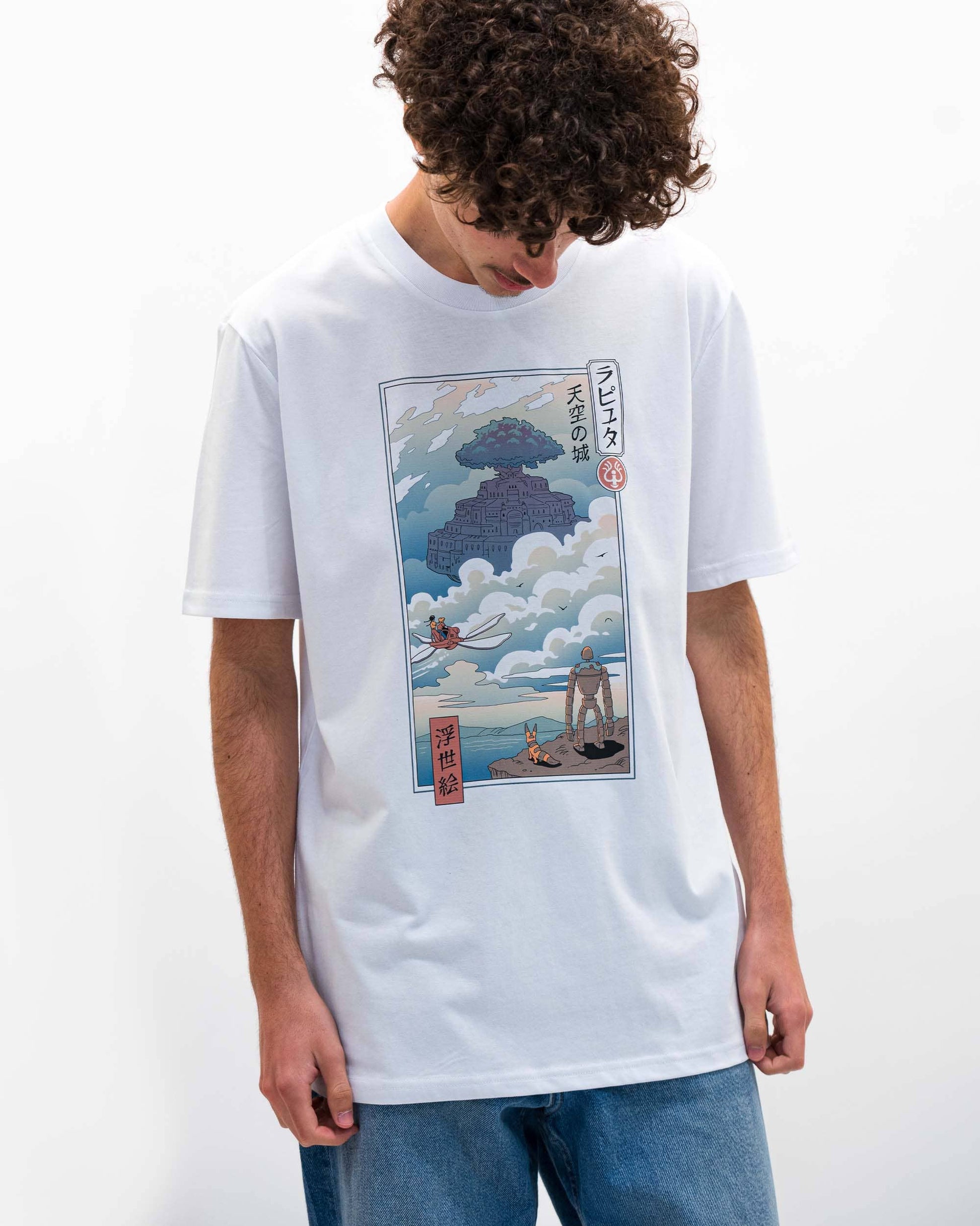 T-shirt unisex in cotone biologico con stampa castello tra le nuvole