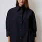 Camicia asimmetrica blu navy con cintura in cotone misto
