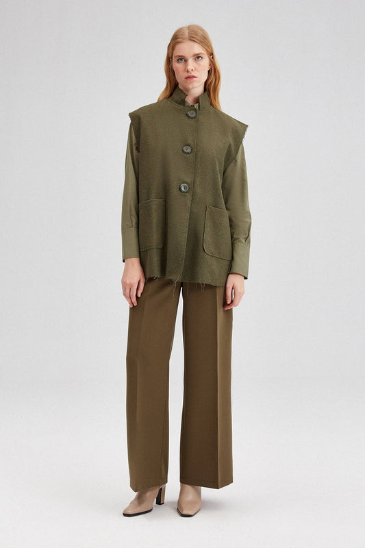 Gilet oversize effetto lana verde oliva