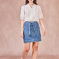 Gonna denim in cotone a vita alta con cintura