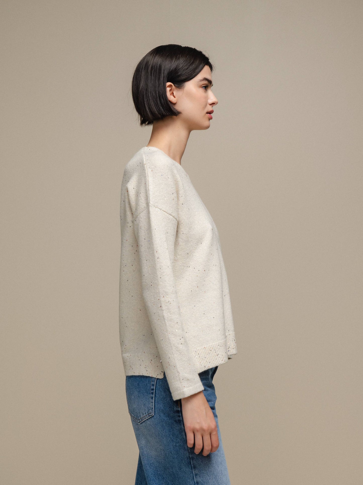 Maglione in maglia con scollo a V e micro paillettes