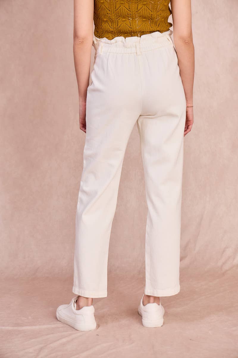 Pantaloni dritti a vita alta in cotone
