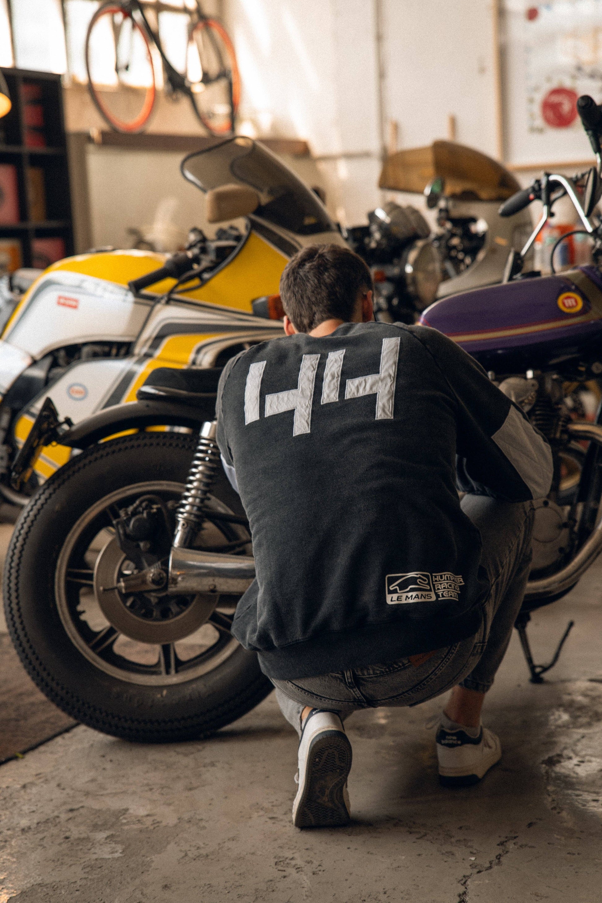 Felpa girocollo racing in cotone biologico