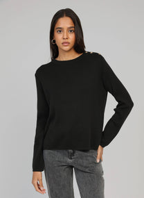 Maglione nero girocollo con bottoni dorati