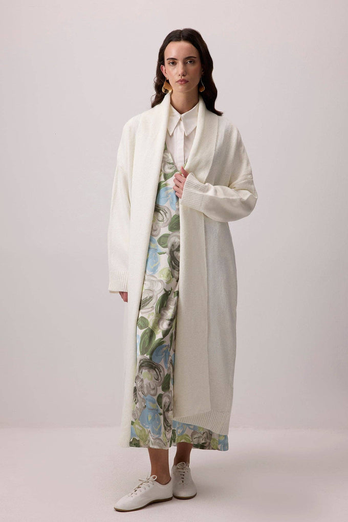 Cardigan lungo in maglia panna