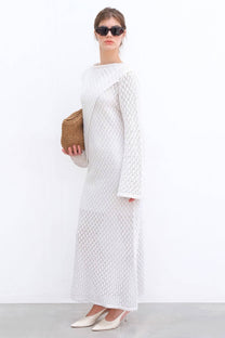 Abito lungo in crochet a maniche lunghe in misto cotone