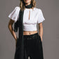Top crop bianco con maniche a palloncino e cut-out
