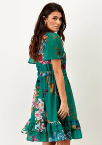 Abito corto boho floreale verde