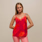 Top stampato con pizzo e scollo a V