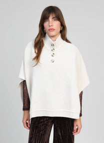 Maglione poncho Venti écru con collo a lupetto